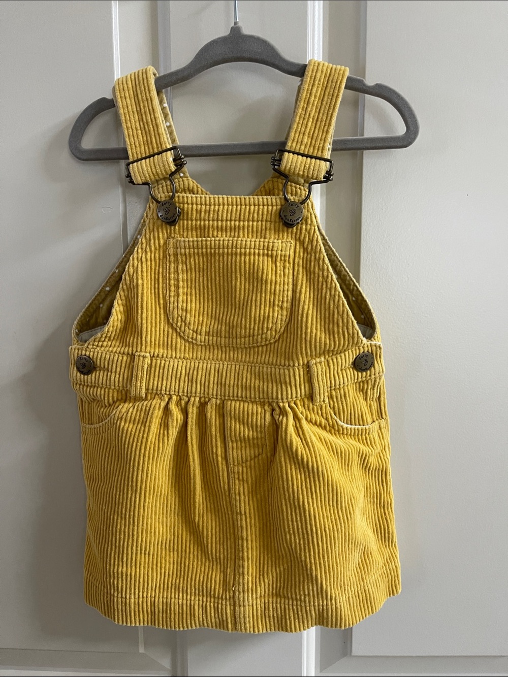 Girls' Dotty Dungarees Yellow Corduroy Pinafore Skirt - Picture 1 of 6